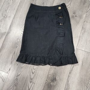 leifsdottir Black Ruffle-Trim Wrap-Style Mini Skirt